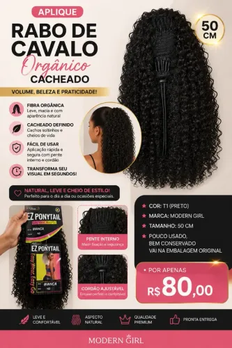 Aplique de Cabelo Cacheado Rabo de Cavalo