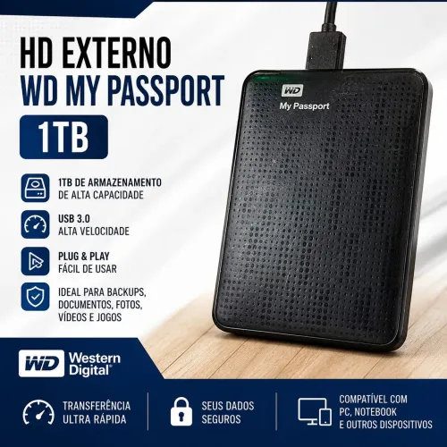 HD Externo WD My Passport 1TB