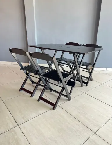 Jogo De Mesa 1,20 x 0,70 Com 4 Cadeiras Em Madeira De Lei Preto