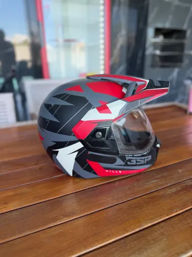 Capacete Moto Bieffe 3 Sport Hills Cinza Vermelho Fosco