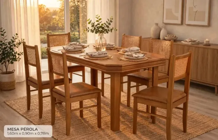 Conjunto Mesa perola 1,60x0,90 c/ 4 cadeiras Sena tela