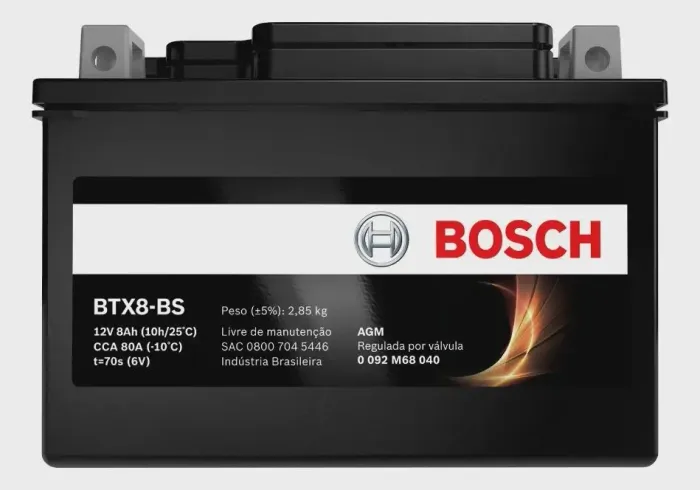 Bosch Bateria BTX8 12V 8Ah (YTX9-BS) Para motos Kawasaki, BMW Nova lacrada.