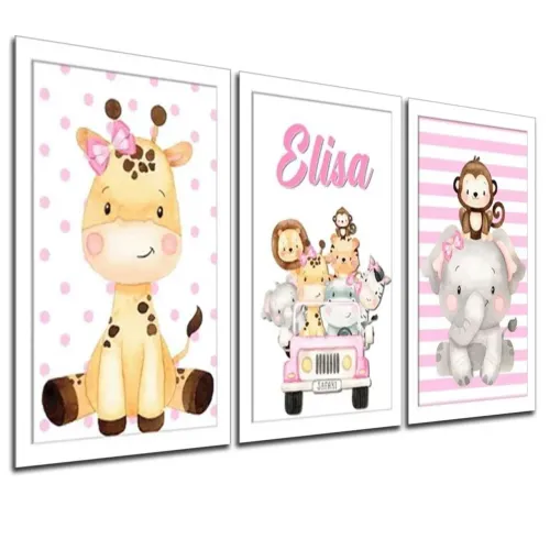 KIT 3 PLACA QUADROS INFANTIL SAFARI