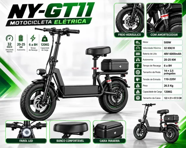Moto Motocicleta elétrica NY-GT11 500W R$4499,00