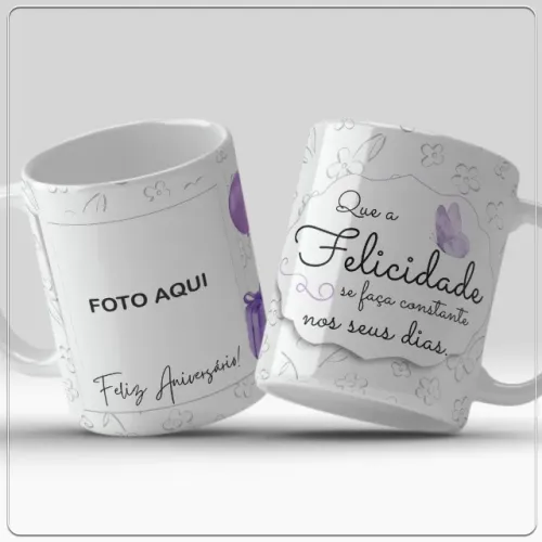 Caneca Personalizada Feliz Aniversário com Foto e Mensagem