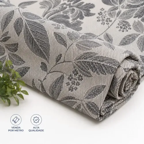 21 - Tecido Decoração Jacquard Floral | Estampa Cinza de Alta Definição | Venda por Metrô