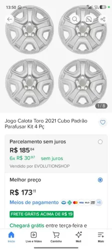 Jogo de rodas da Toro, por apenas r$ 600