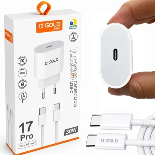 CARREGADOR TURBO ?GOLD PRO 30W USB-C + CABO USB-C | CARREGAMENTO RÁPIDO