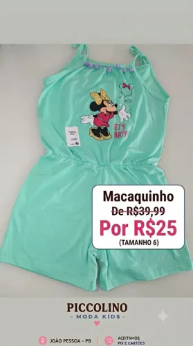 Macaquinho infantil menina tam 6 e 8