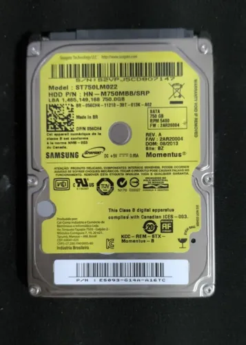 Hd notebook Samsung 750 GB