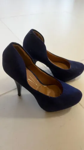 Sapato Salto Azul Aveludado