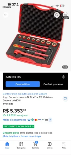 Jogo Soquete Isolado 14 Pcs Enc 1/2 10-24mm Gedore Vde1001