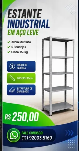 prateleira estante ferro nova c/ 5 bandejas divisorias