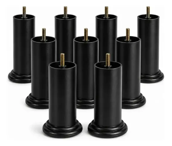 Pés para Cama Box Baú 12cm - Kit com 9 Peças Preto (Rosca 5/16)