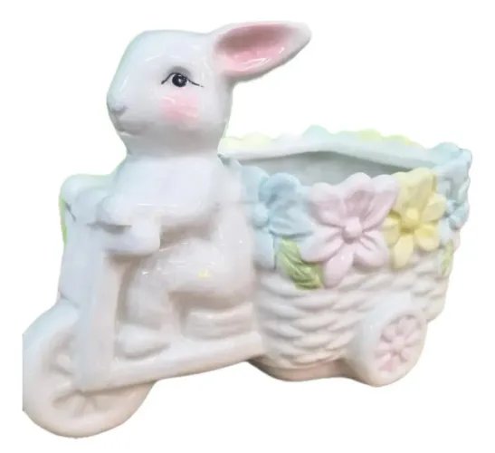 Cachepô Coelho Florista Porcelana 