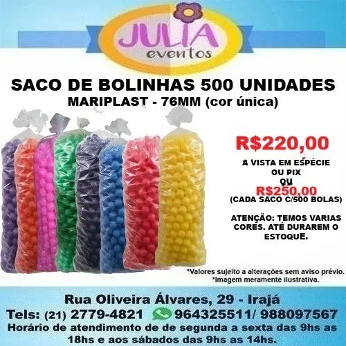 Saco de bolinhas 500 unidades 76mm - Cor única - Mariplast