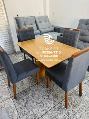 Mesa de jantar 1,20x0,80 tampo Amadeirado + 4 Cadeiras Madeira maciça - Otimo Preco