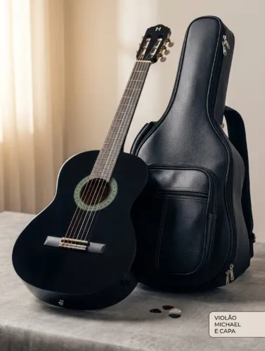 Violão Acústico Michael VM21 Preto (Nylon) + Capa em Corvim - Perfeito para Iniciantes