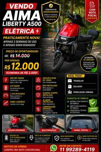 Aima Liberty A500 1000W - Praticamente Nova - Apenas 50km Rodados