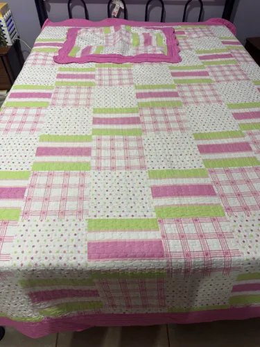 Colcha retalho cama de solteiro com porta travesseiro