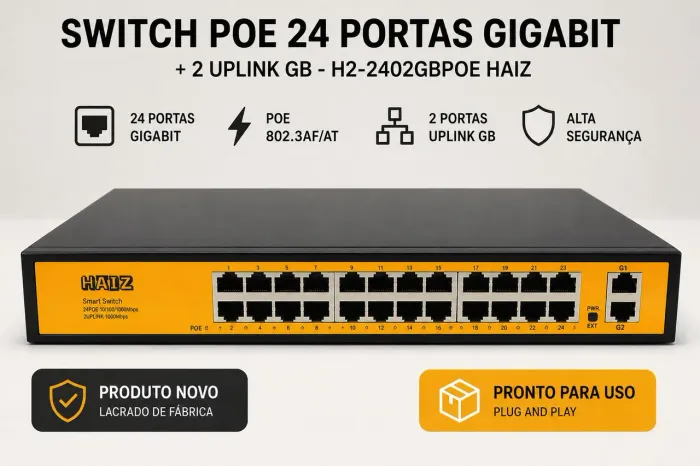 Switch Poe 24 Portas Gigabit e 02 Pra Uplink Gb Hz-2402gbpoe Haiz