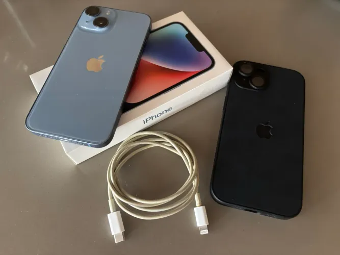 iPhone 14 Azul 128GB | 85% Bateria | Caixa + Cabo + Case | Excelente Estado