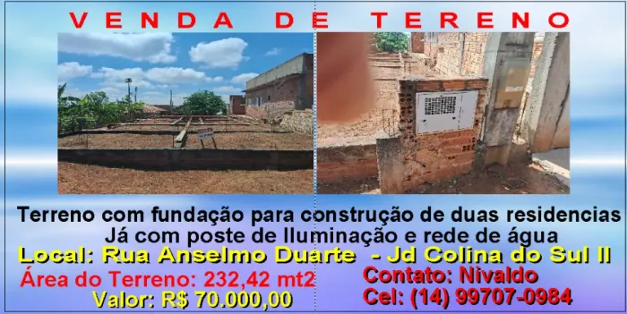 Terreno em Presidente ALves sp