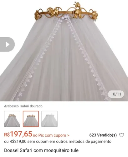 Dossel Safari em Metal Dourado + Mosquiteiro 