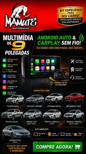 Multimídia com carplay e Android auto .todos veículos,.,.,