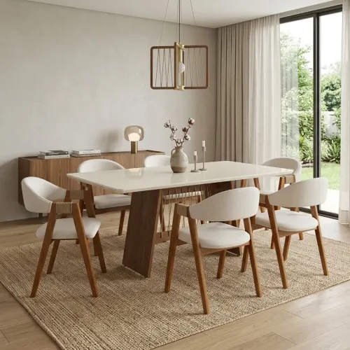 Mesa de Jantar com 6 Cadeiras Concha em Madeira tt443
