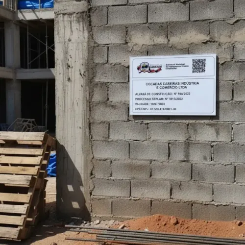 Placa metálica para sinalizar obras em Fortaleza, Caucaia