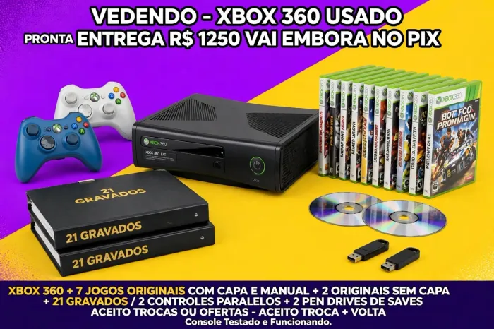 Xbox 360 9 jogos originais 21paralelos sem hd 2 pen drives 2 controles leia descrição