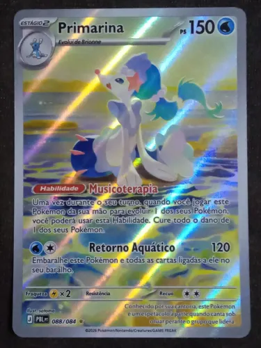 Carta Pokémon Primarina Rara colecionável Brilhante tipo água