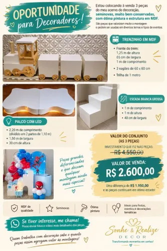 Acervo de Decoração para Festas - Palco LED + Escada + Trenzinho MDF