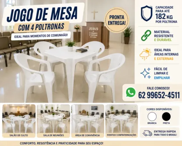 JOGO DE MESA COM 4 POLTRONAS DE PLASTICO