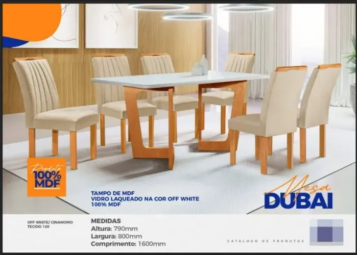 Conjunto Sala De Jantar Dubai Tampo Vidro/mdf Com 6 - Montagem Grátis