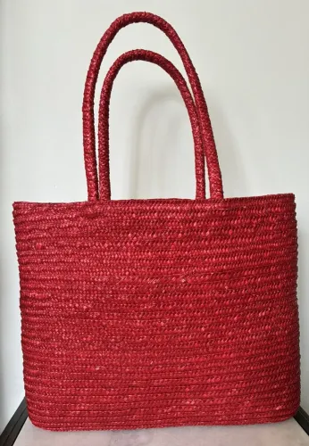 Linda Bolsa Tote Bag de Palha Vermelha