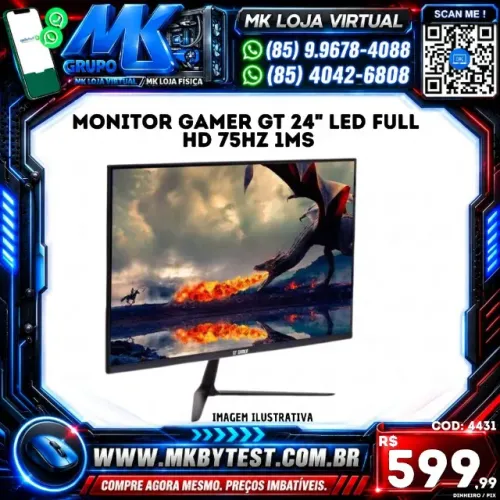 Monitor Gamer GT 24" LED Full HD 75Hz 1ms