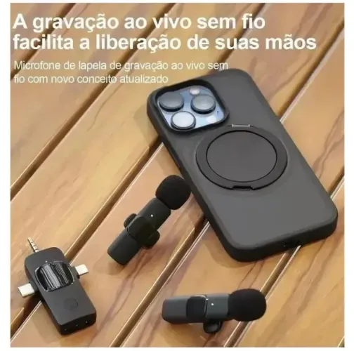 Microfone Lapela P2 Tipo C IOS duplo 2.4Ghz wireless PEI-MKF08