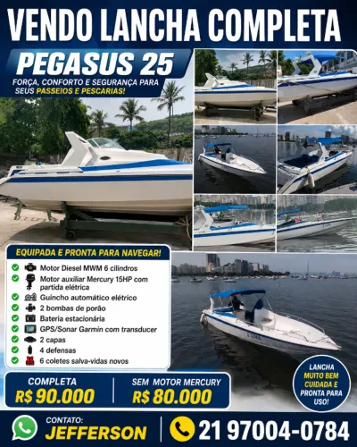 VENDO LANCHA COMPLETA PEGASUS 25 MOTOR