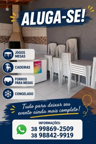 Localização de mesas e.congelador e espaço para confraternização