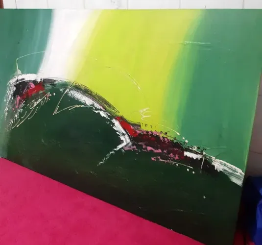 Quadro Abstrato do Artista Takeo Sawada Óleo Sobre Tela 120x70 cm Retira em Praia Grande