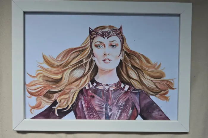 Feiticeira Escarlate, pintura em aquarela feita a mão.