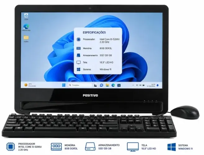 PC All in One com Intel Core i5 Memória 8 GB RAM Armazenamento SSD 120 GB Windows 11