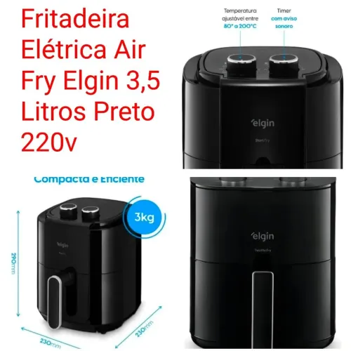 Fritadeira Elétrica Air Fry Elgin 3,5 Litros Preto 220v