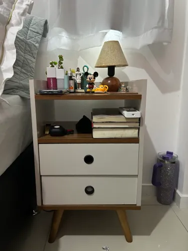 Mesinha Cabeceira Quarto 2 Gavetas Cor Off White