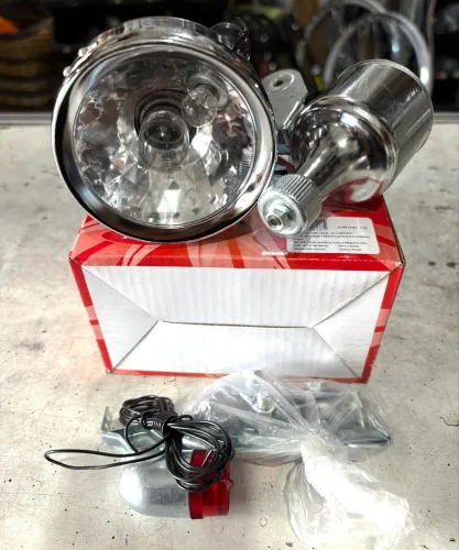 Farol Dinâmo 12V 6W em metal para Bicicletas Antigas