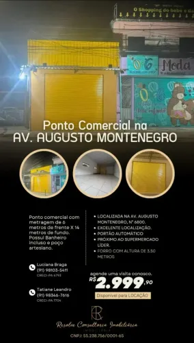 RESOLVE CONSULTORIA IMOBILIÁRIA ALUGA!!! PONTO COMERCIAL NA AV. AUGUSTO MONTENEGRO