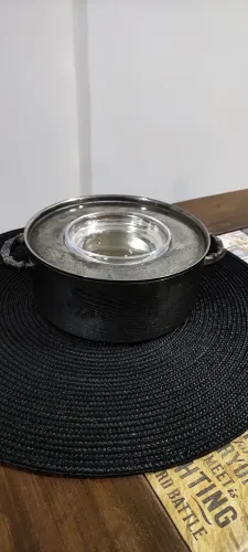 Bowl de prata para caviar com pote de cristal