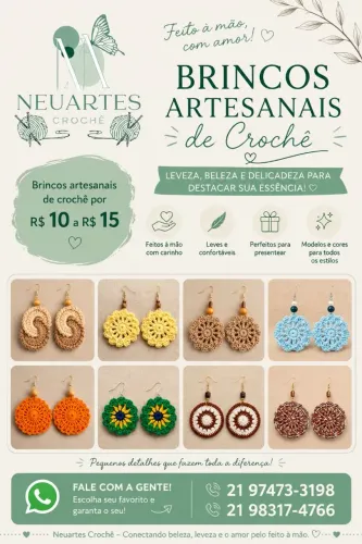 Neuartes - brincos artesanais de crochê 